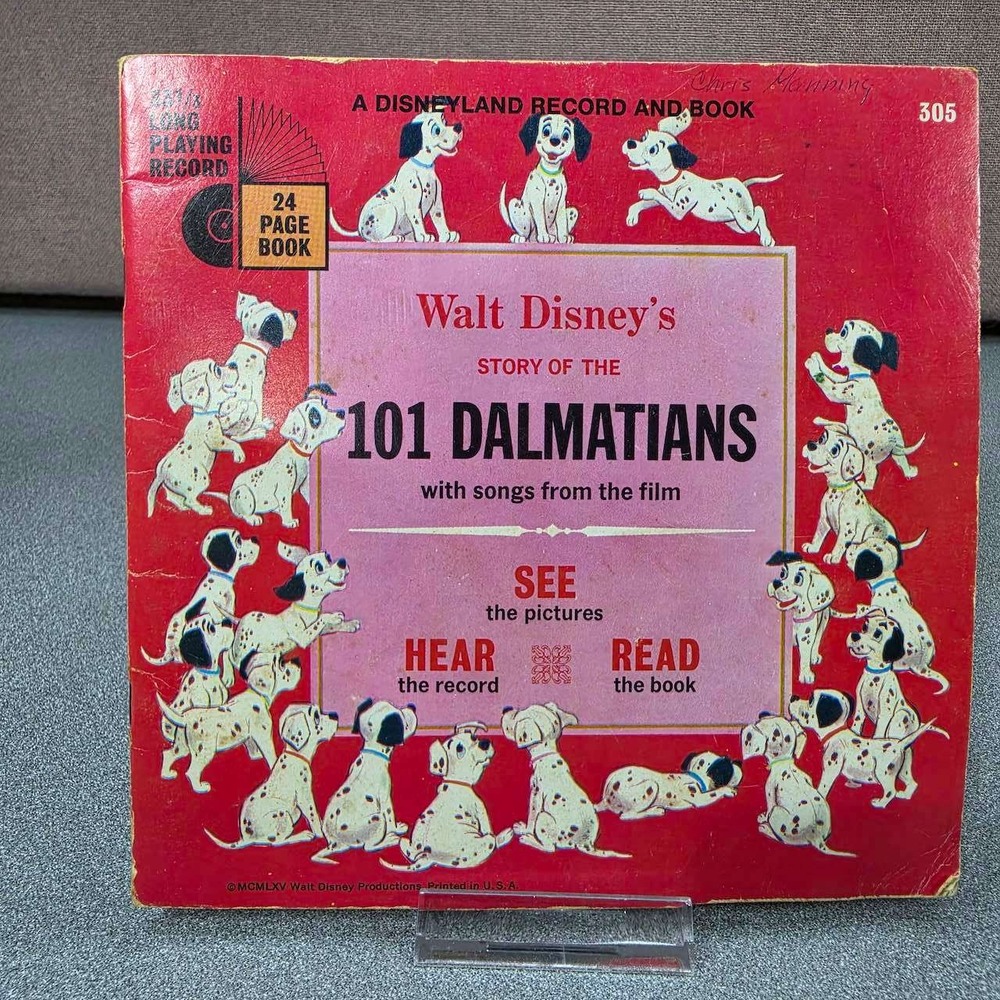 Walt Disney 101 Dalmatians Record and Book Set 305 Kids 7in Untested Vintage
